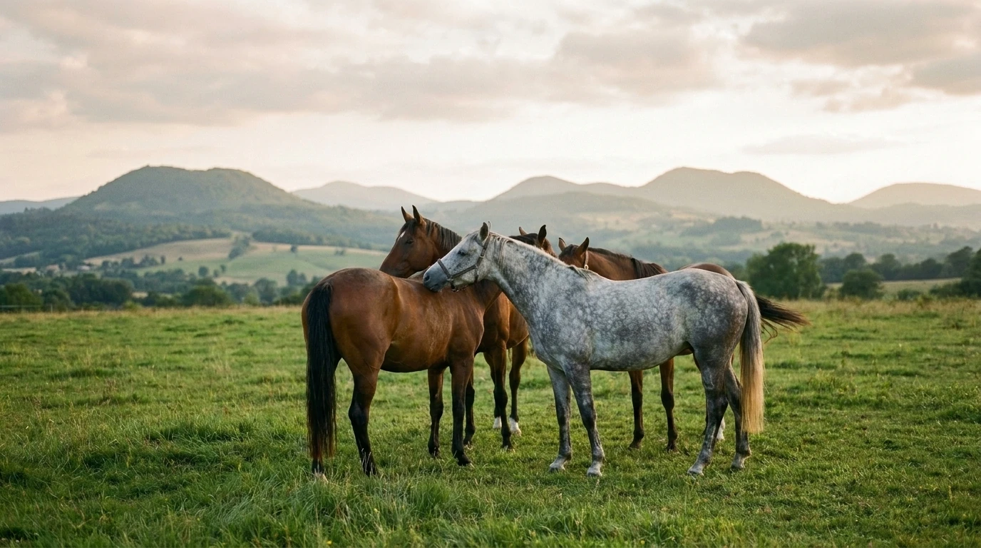 Les chevaux du Ecurie de la Ronzière en liberté, Puy-de-Dôme